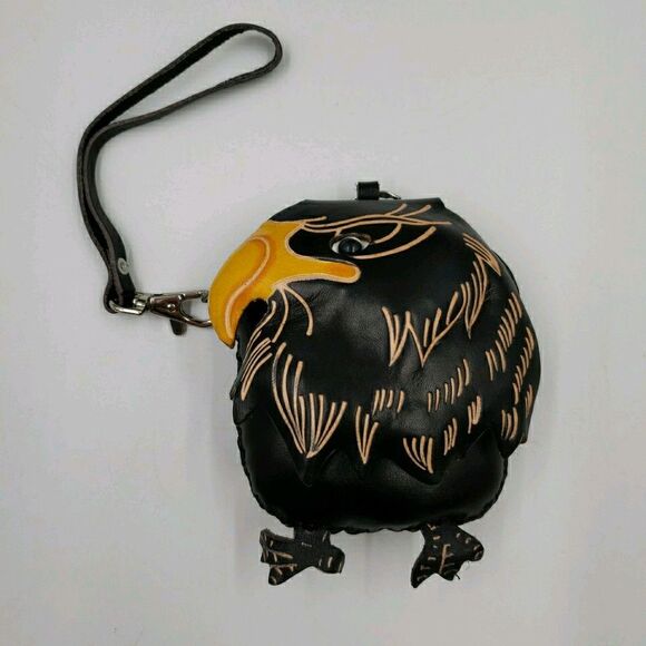 Eagle Leather Wristlet Wallet Handmade Tooled Coin Purse Keychain Western Gift - Picture 15 of 16